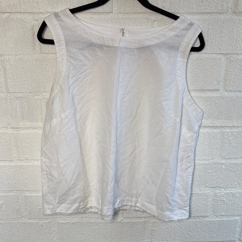 Liz Claiborne Linen Raw Hem White Sleeveless Tank Top sz L